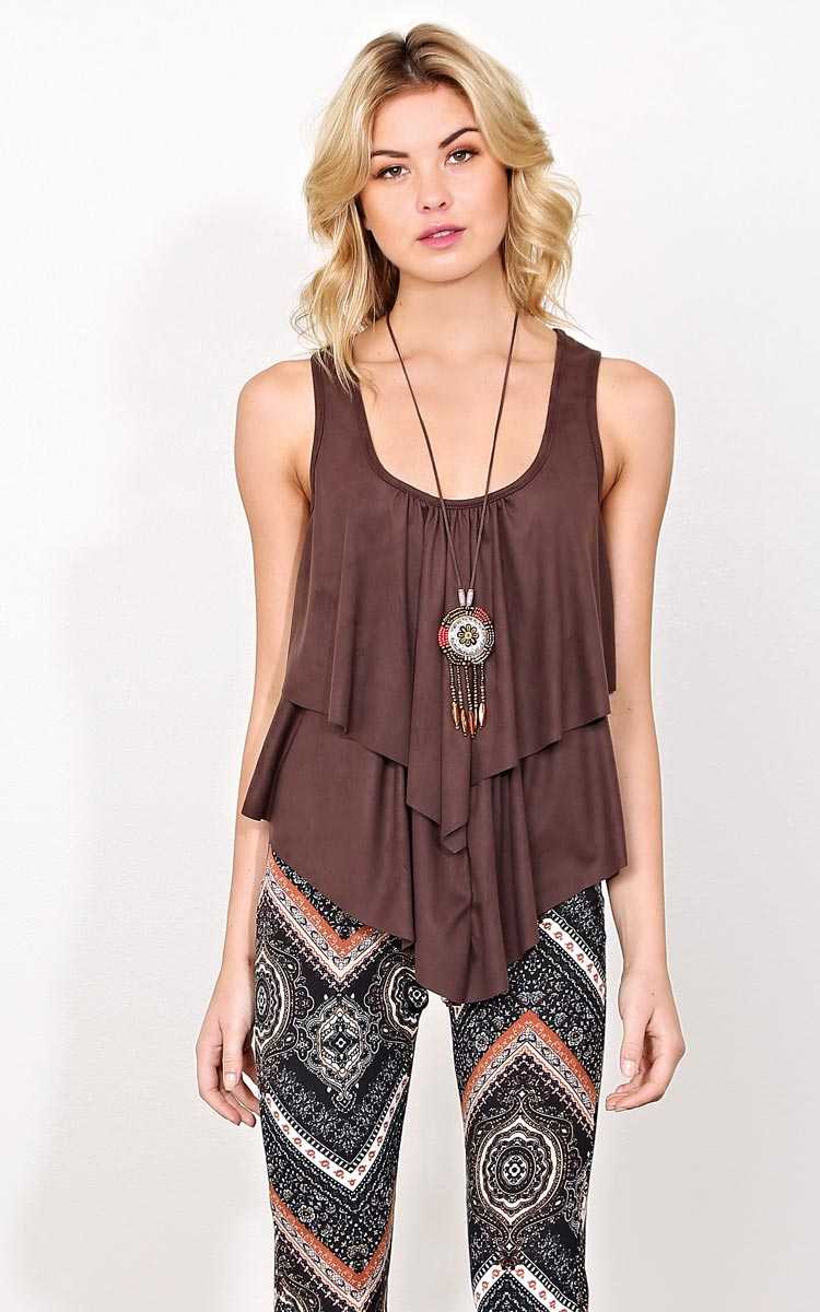 Sonny Faux Suede Necklace Tank - - Brown in Size by Styles For Less
