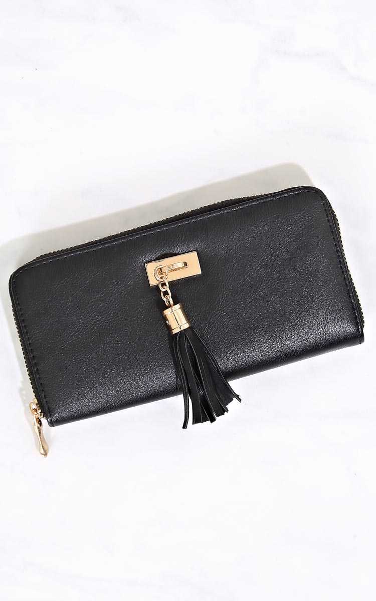 Tassle Zip Around Wallet - N/S - Black by Styles For Less