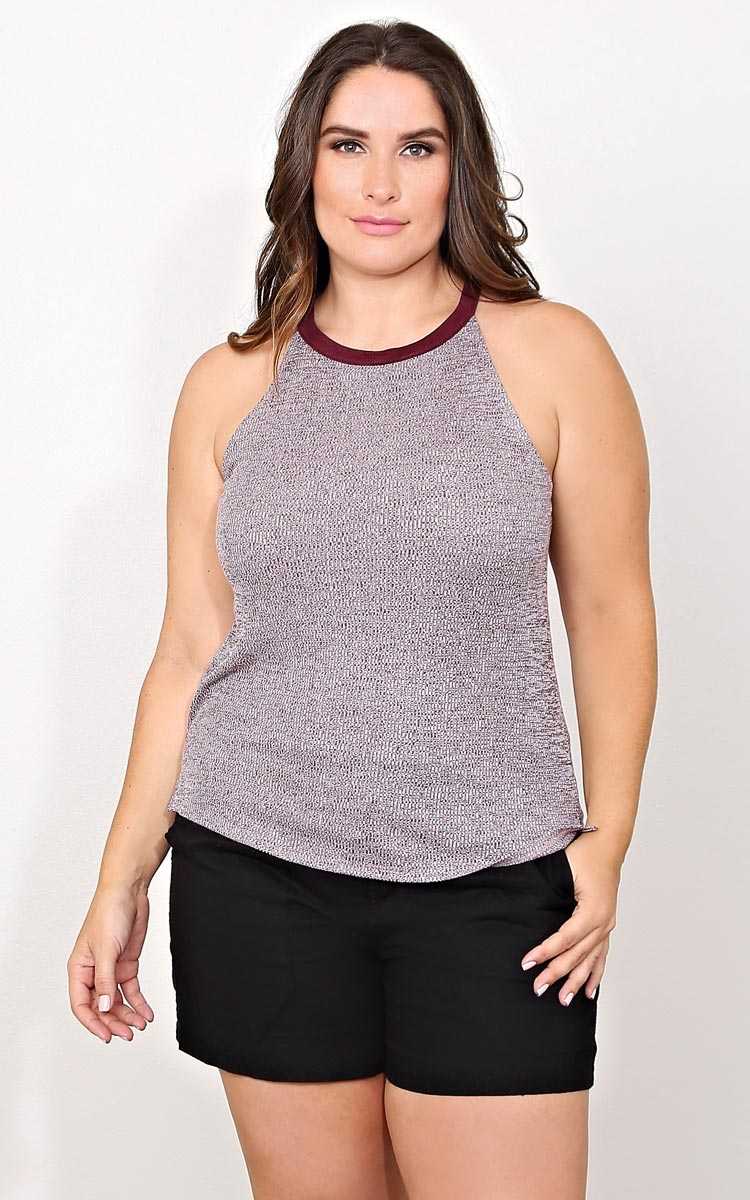 Plus Size Leanna Rib Knit Tank - Wine Combo in Size 1X by Styles For Less