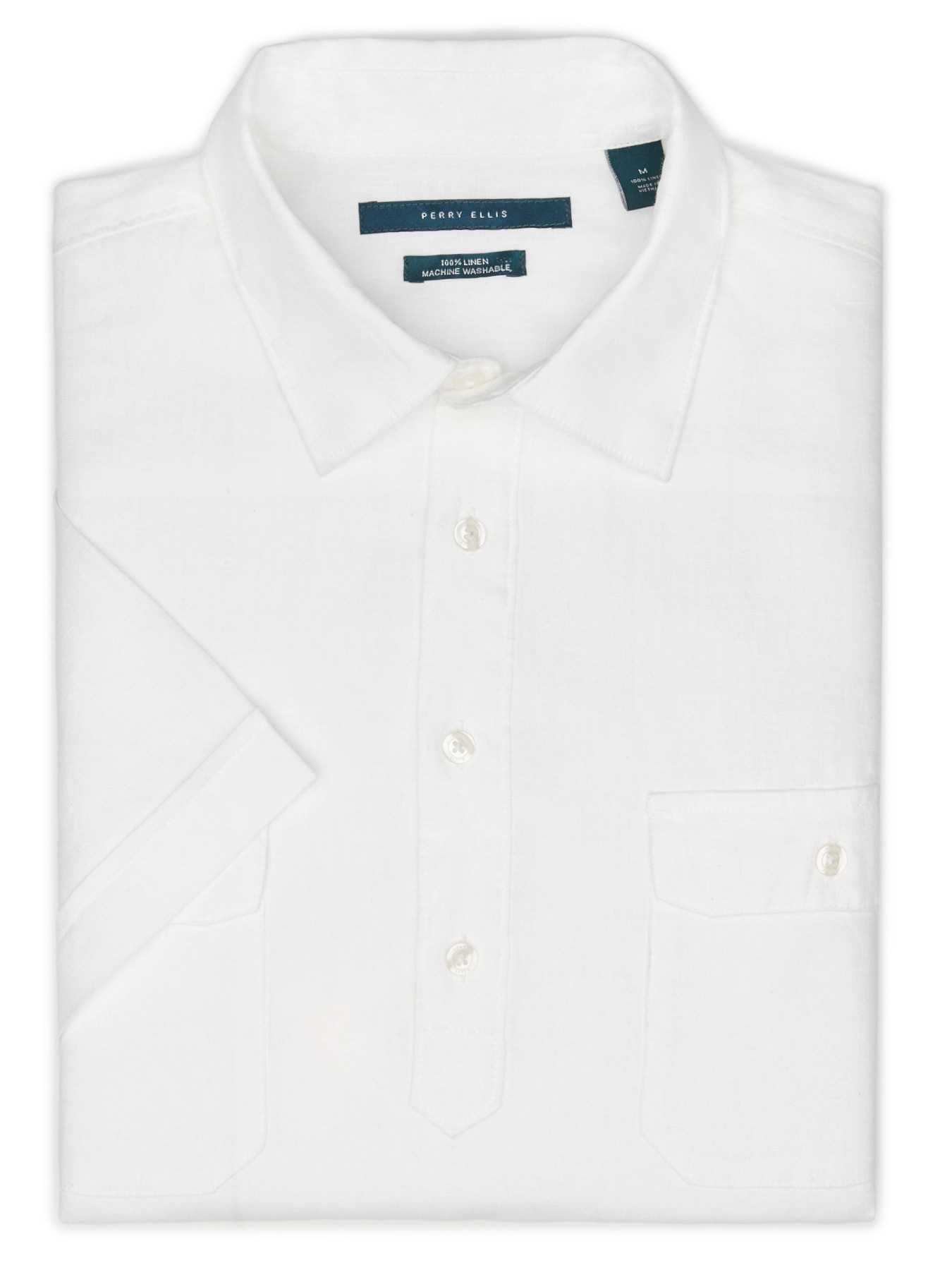 Perry Ellis Short Sleeve Popover Linen Shirt