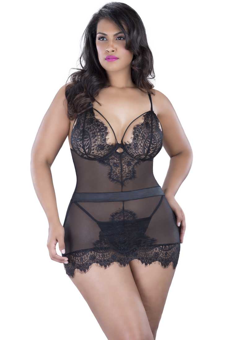 Sexy Black Eyelash Lace Babydoll