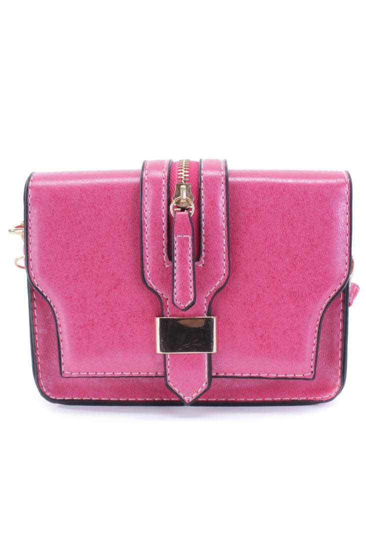 Fuchsia Faux Leather Zipper Accent Handbag