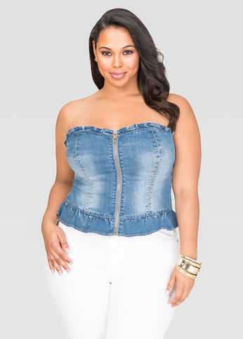 Ruffle Jean Bustier Top