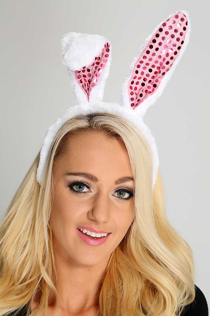White Pink Sequin Faux Fur Bunny Ears
