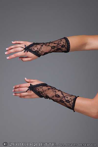 Black Lace Finger Elastic Ring Straps Ruffle Gloves Costume Accessory