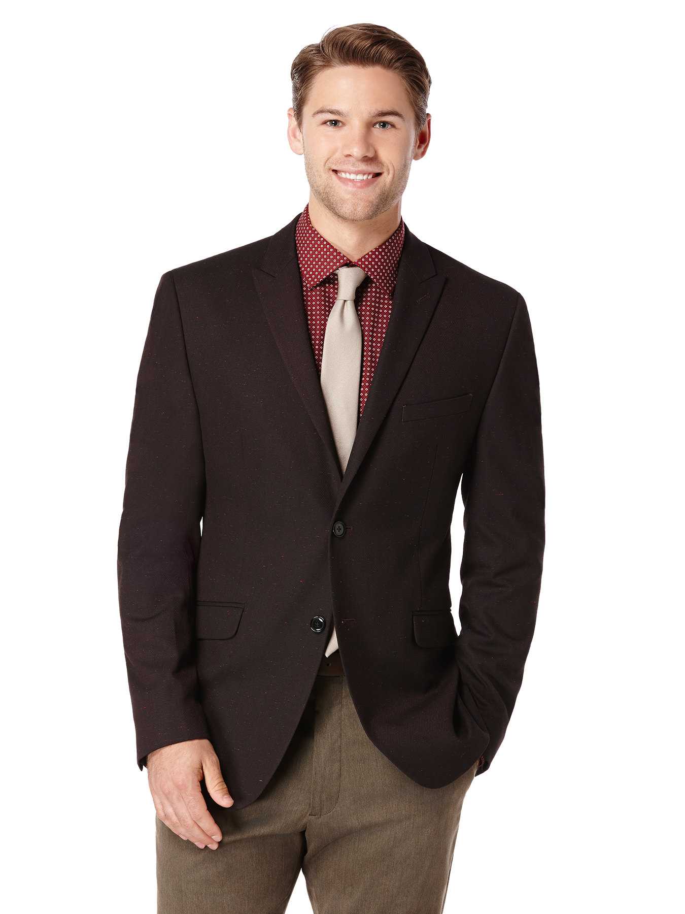 Perry Ellis Modern Fit Burgundy Jacquard Sportcoat