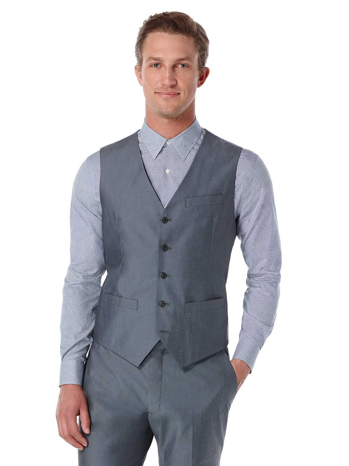 Perry Ellis Slim Fit Chambray Suit Vest