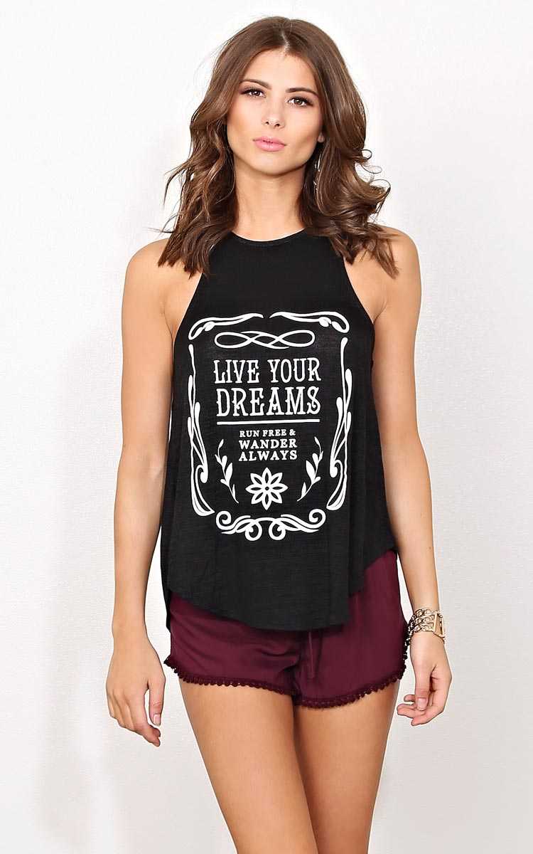 WANDER ALWAYS Knit Graphic Tank - - Black in Size by Styles For Less