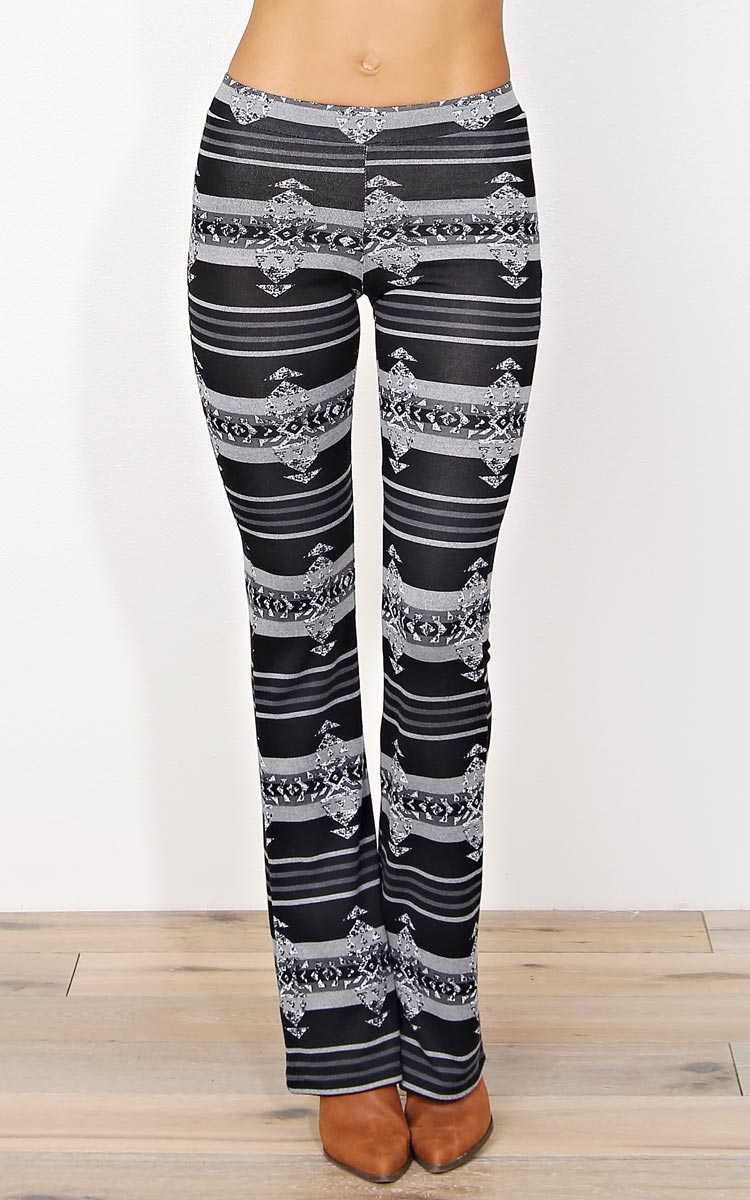 Masie Tribal Palazzo Pants - LGE - Charcoal Combo in Size Large by Styles For Less