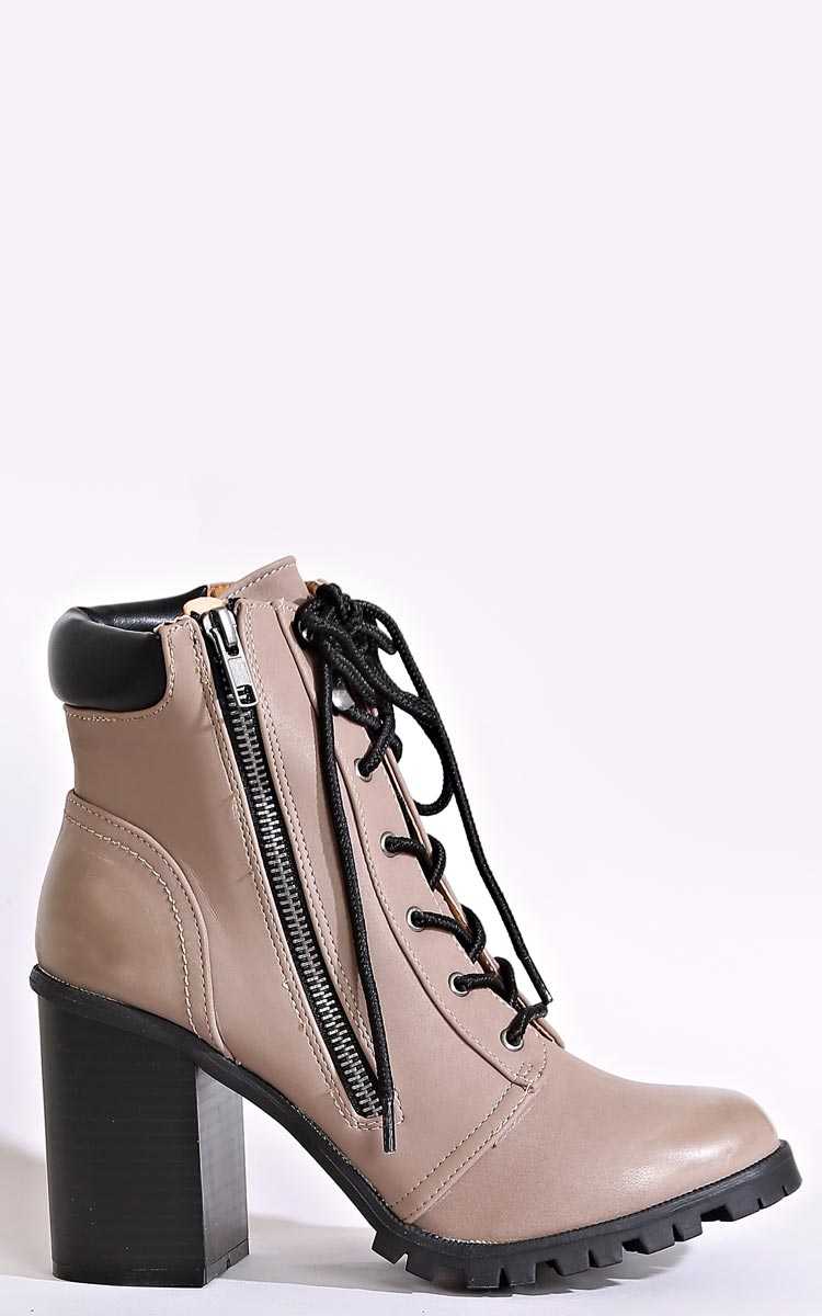 Eliza Lug Sole Lace Up Boot - Taupe in Size by Styles For Less