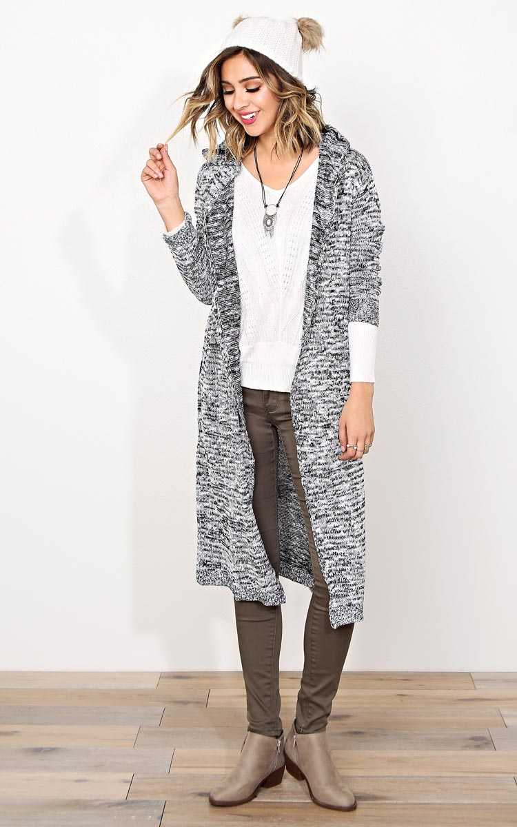 Mixed Winter Slub Knit Duster - - Black Combo in Size by Styles For Less