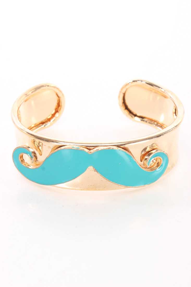 Green Centered Mustache Accent High Polish Cuff Bracelet