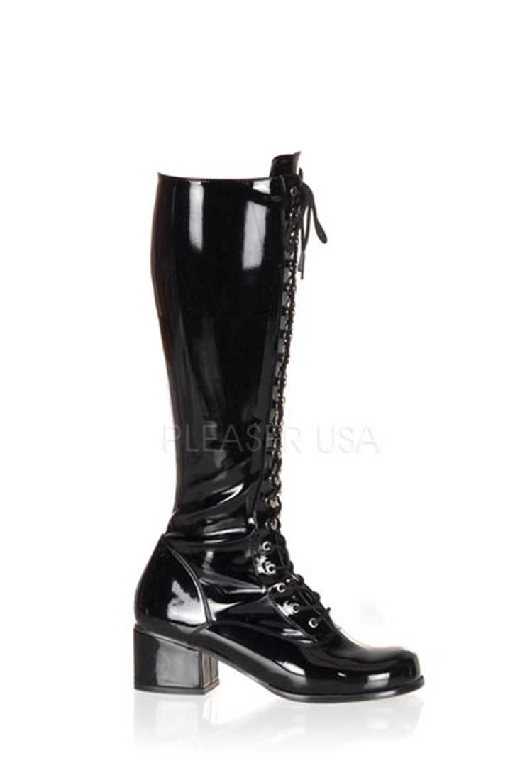 Black Lace Up Chunky Heel Boots Patent Faux Leather