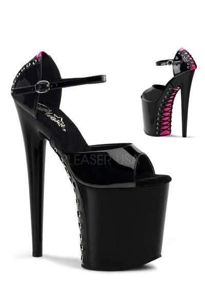 Black Hot Pink Patent Corset Platform High Heels