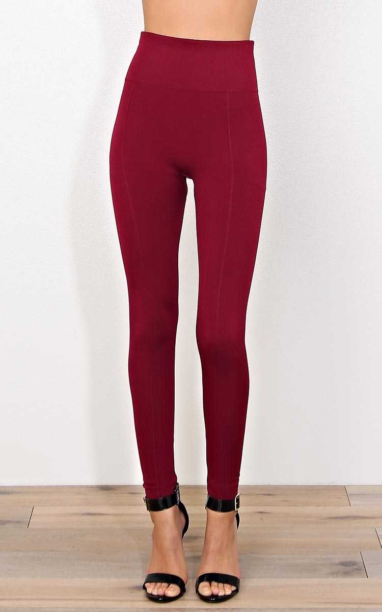 Burgundy Pintucked Knit Leggings - Burgundy in Size S/M by Styles For Less