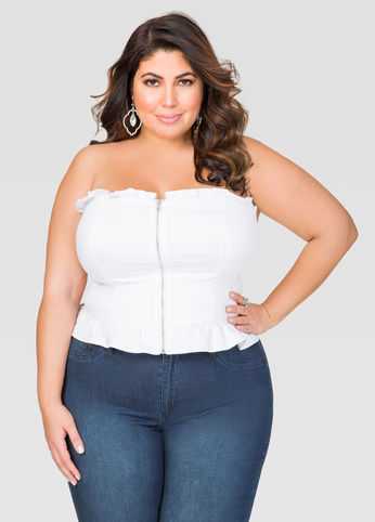 Ruffle Jean Bustier Top