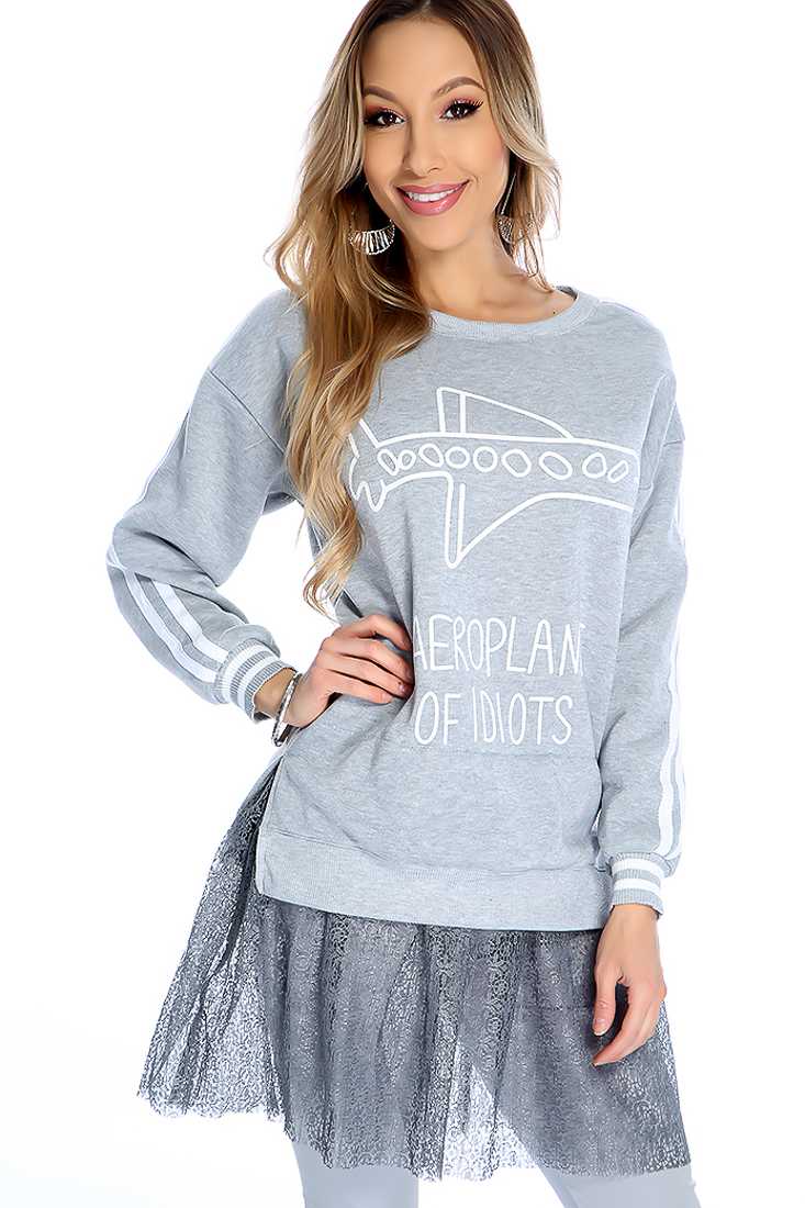 Warm Grey Long Sleeve Netted Detail Sweater