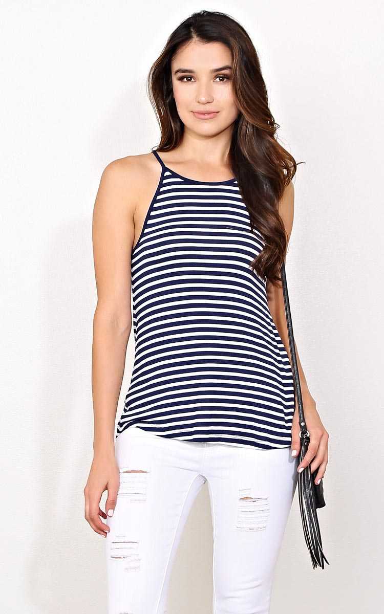 Navy High Seas Knit Tank - - Navy Combo in Size by Styles For Less