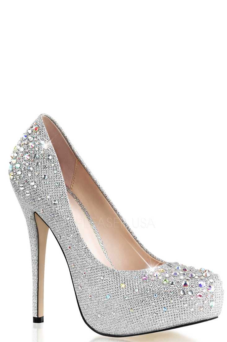 Silver Rhinestone Platform Pump High Heels Glitter