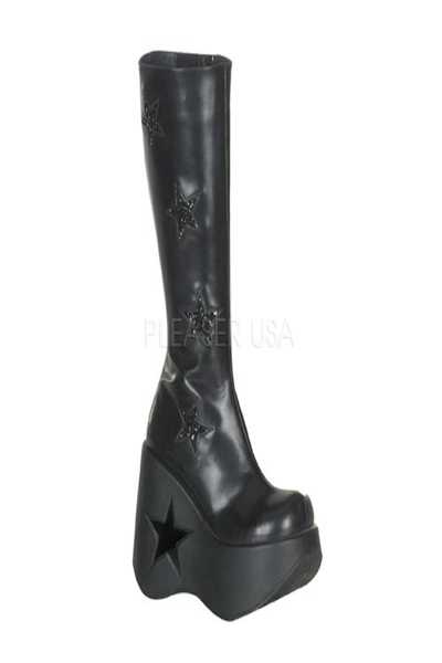 Black Glitter Star Wedge Boots