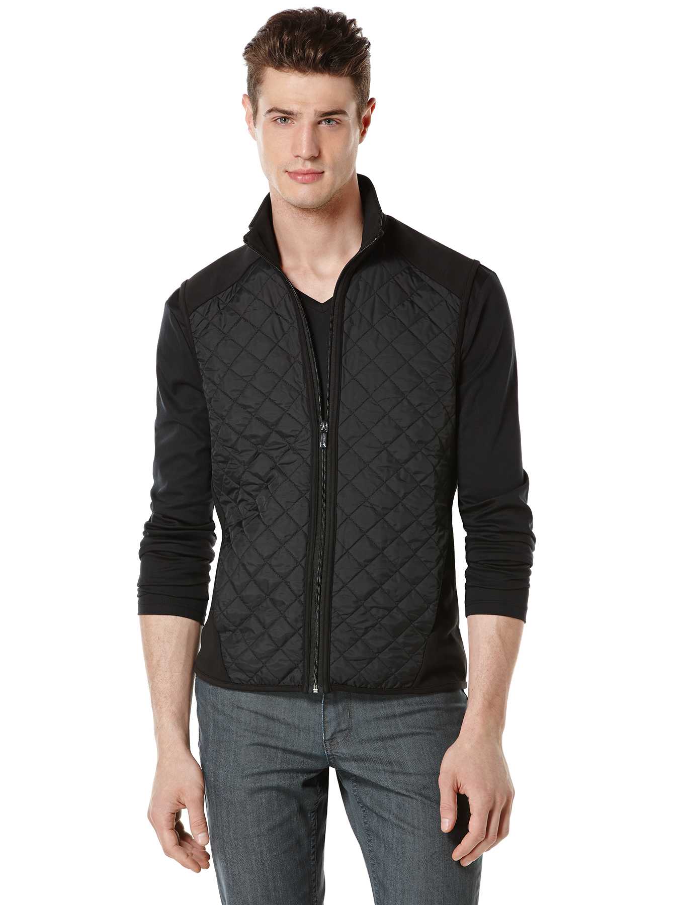 Perry Ellis Quilted Mixed Media Vest