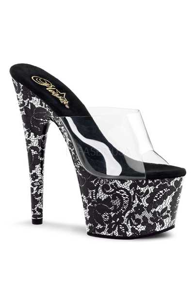 Clear Black White Lace Print Platform High Heels