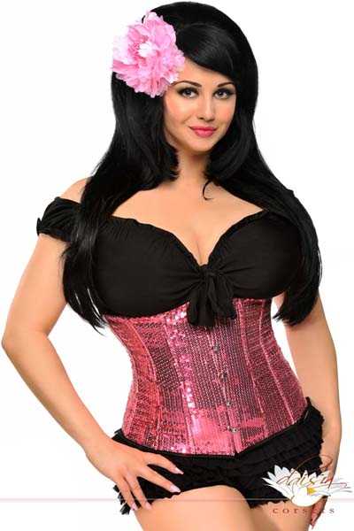 Pink Plus Size Sequin Underbust Corset