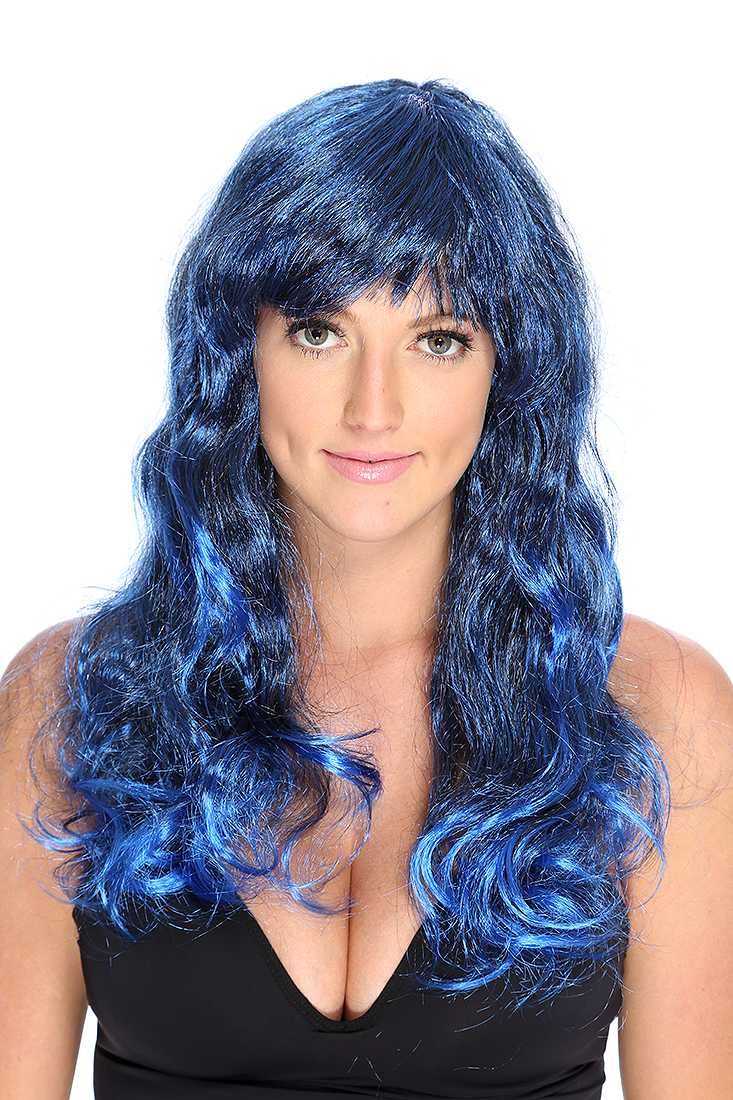 Blue Black Wavy Layer Wig