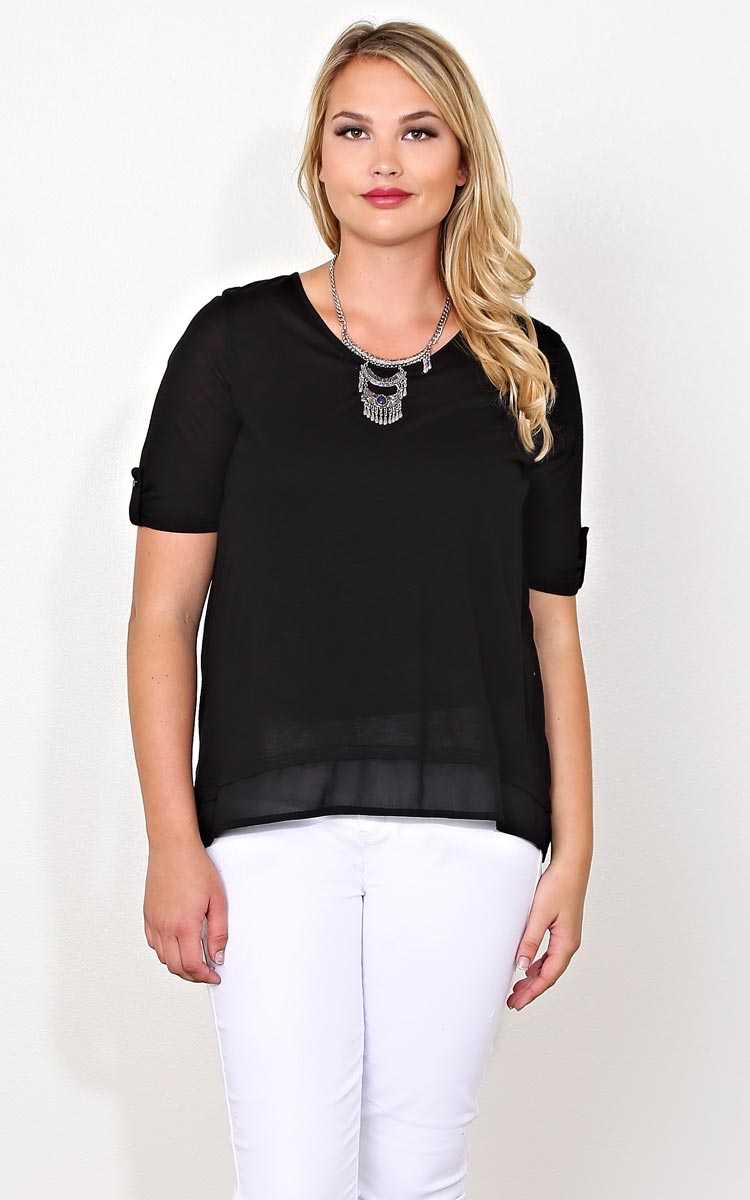 Plus Size Chiffon Trim Knit Top - Black in Size by Styles For Less