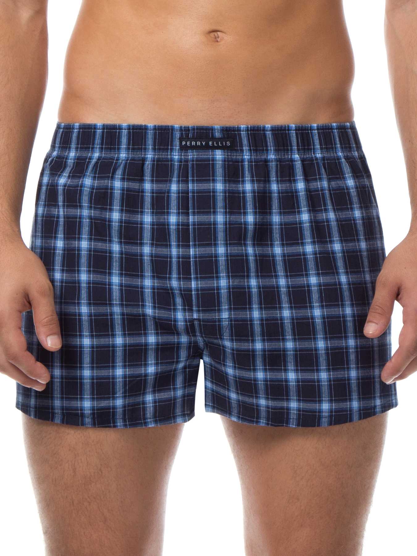 Perry Ellis 3 Pack Mini Plaid Woven Boxers