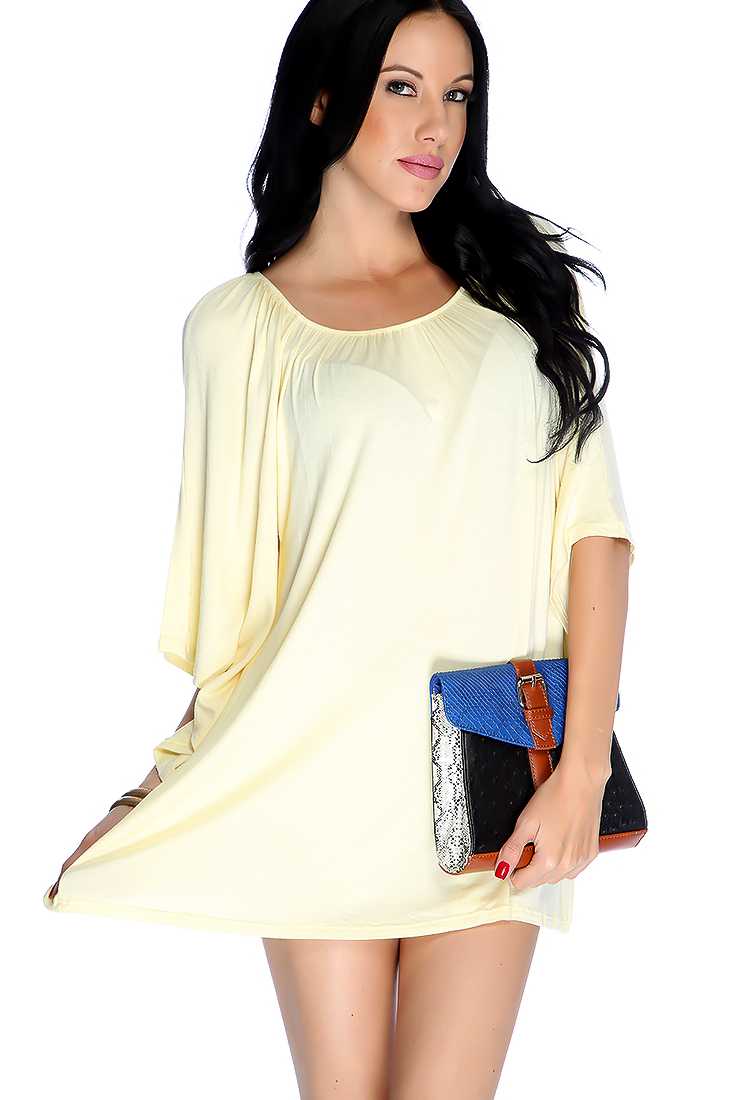 Baby Yellow Off Shoulders Flare Quarter Sleeve Casual Dress