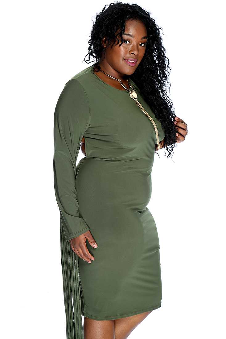 Sexy Olive Long Sleeve One Shoulder Plus Size Party Dress