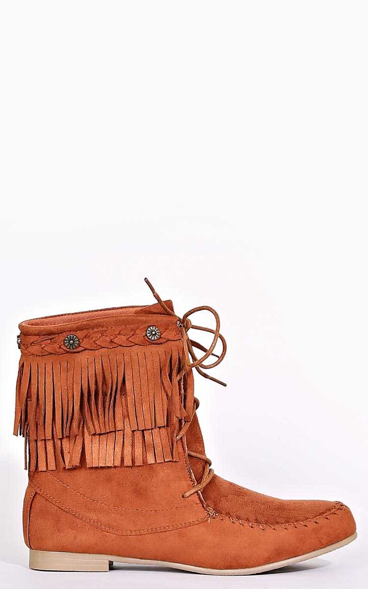 Dessert Tribe Moccasin Boots - Cognac in Size 6 by Styles For Less