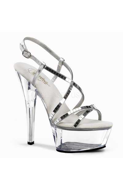Clear Silver Mirrored Strappy Platform High Heels