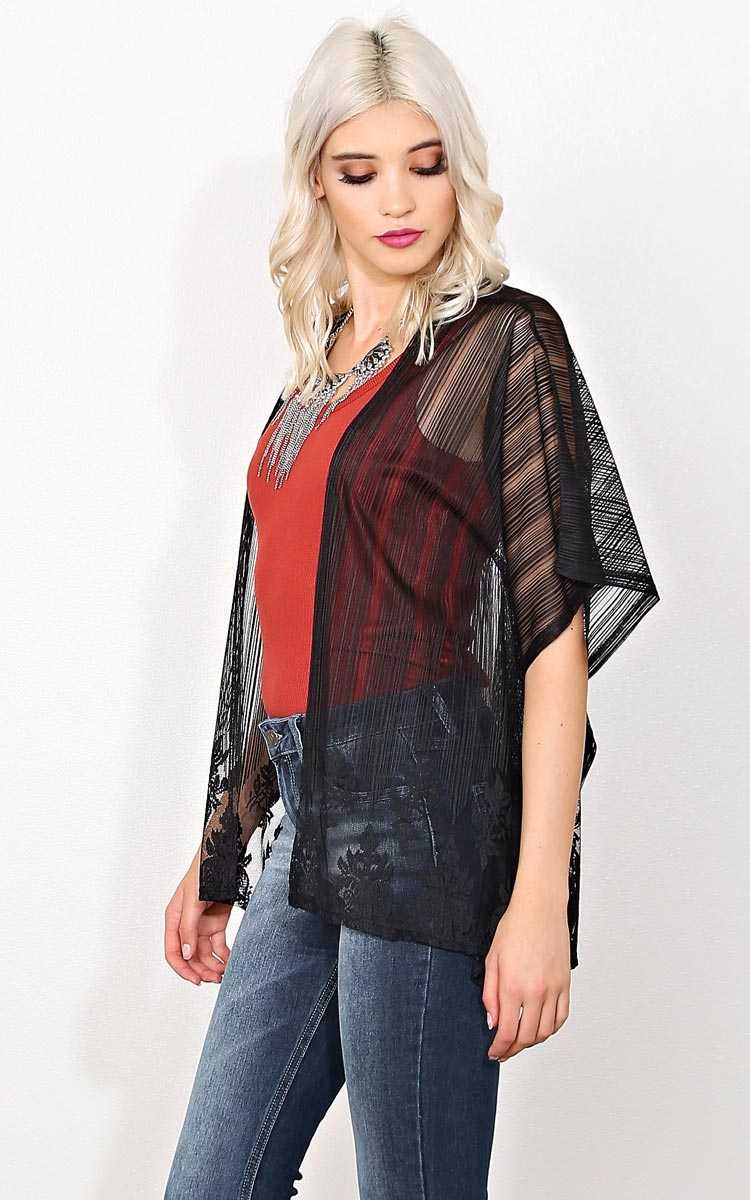 Nirvana Floral Woven Wrap - LGE - Black in Size Large by Styles For Less