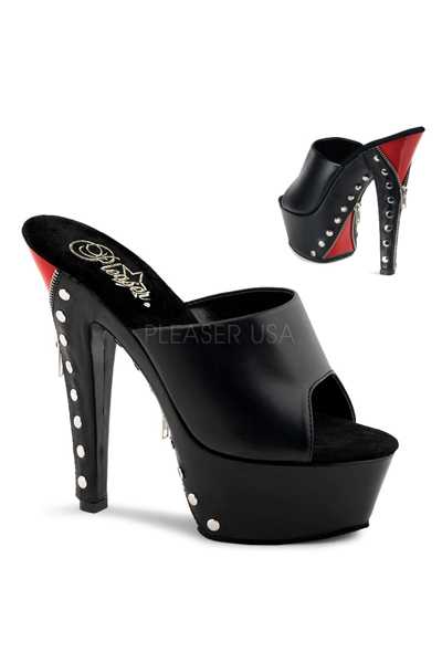 Black Red Faux Leather Zipper Slip On High Heels