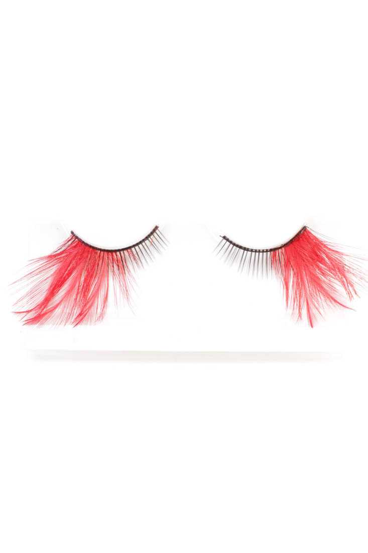 Red Faux Feather Trim Faux Lashes