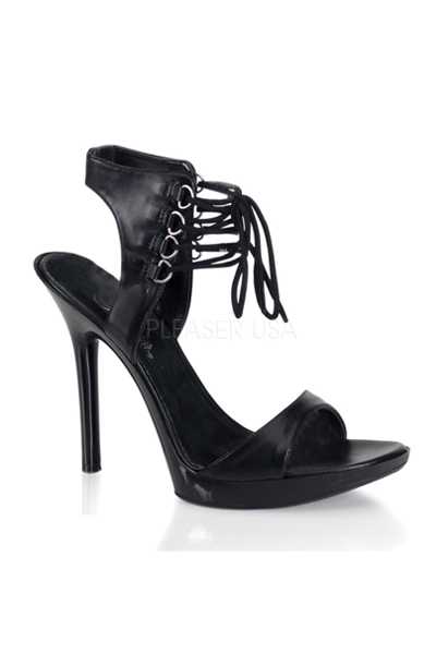 Black Faux Leather Lace Up Open Toe High Heels
