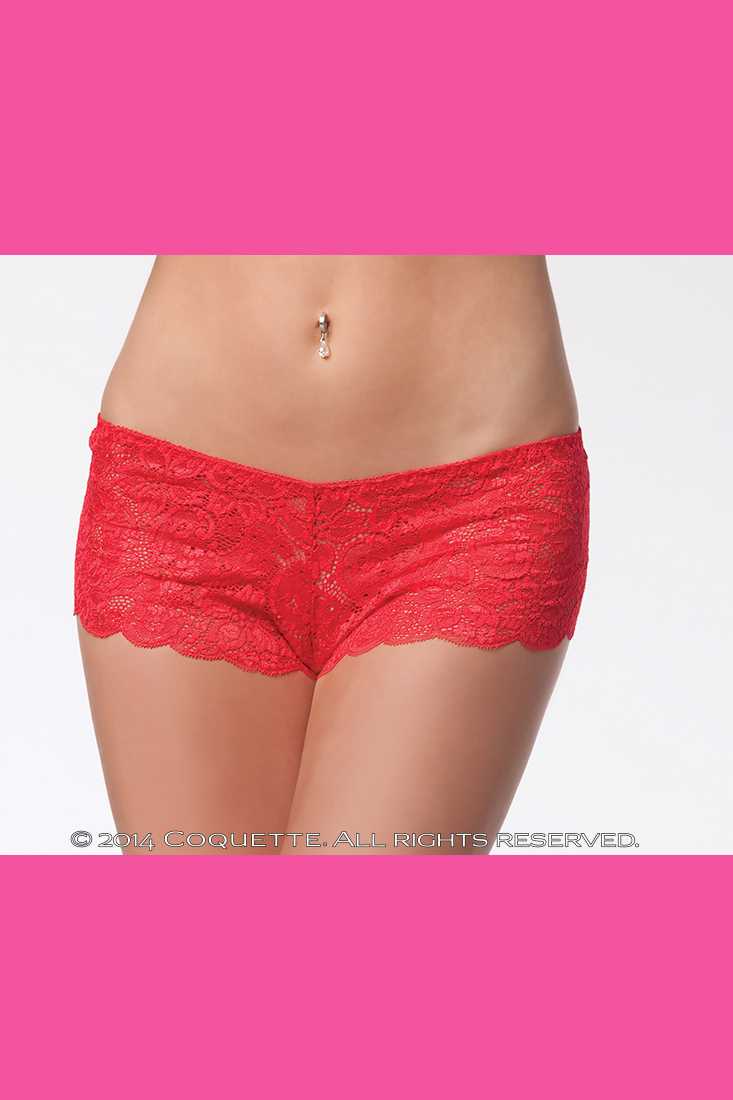 Red Low Rise Lace Booty Shorts