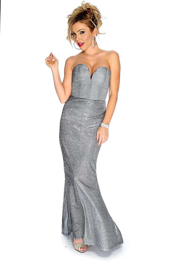 Gunmetal Strapless Sequins Long Party Prom Dress