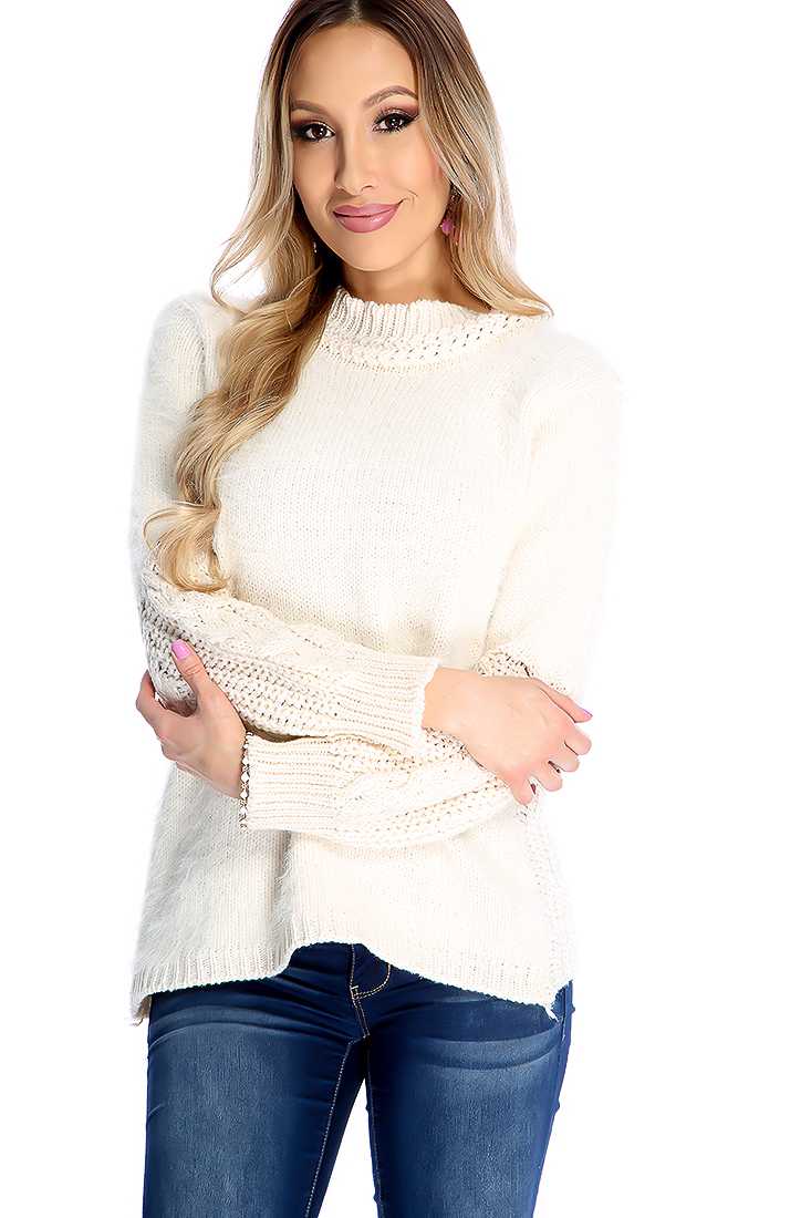 White Long Sleeve Mo Hair Bodice Knitted Sweater