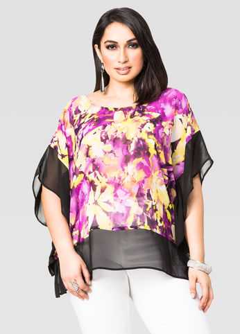 Floral Chiffon Hi-Lo Poncho Top