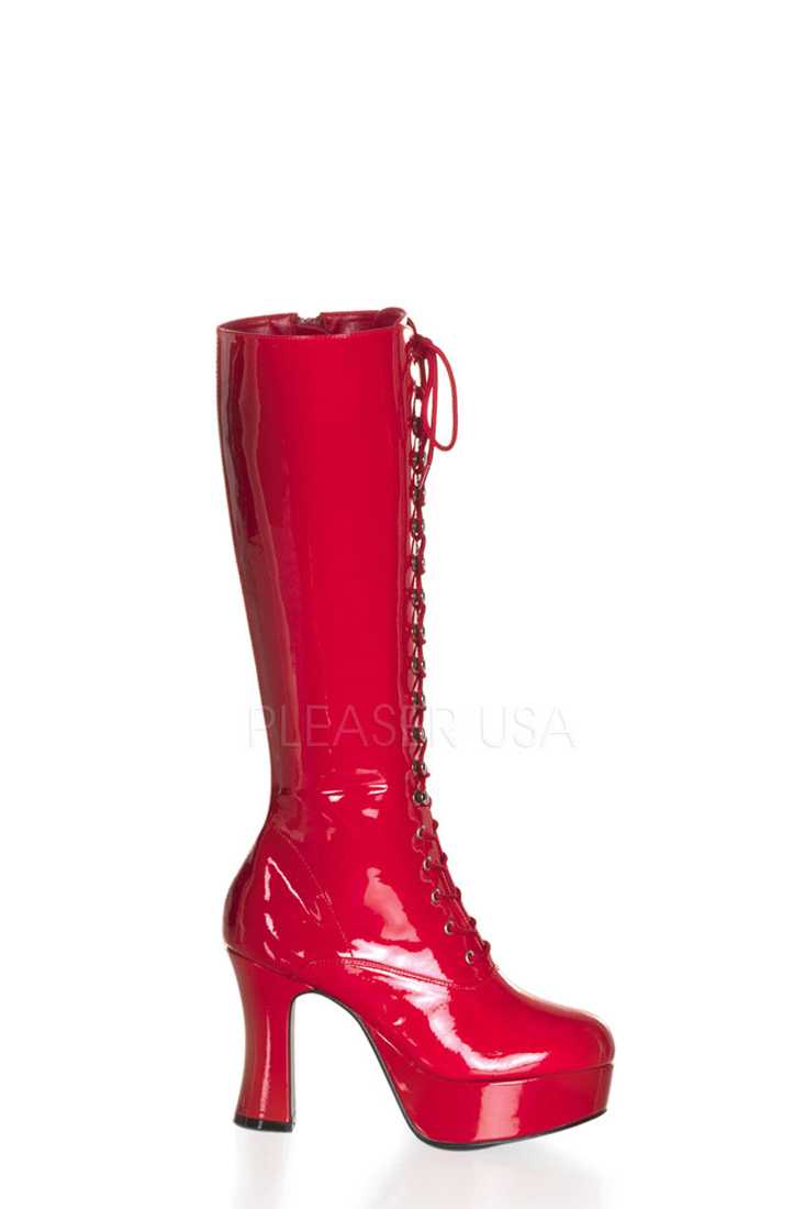 Red Lace Up Chunky Platform Boots Patent