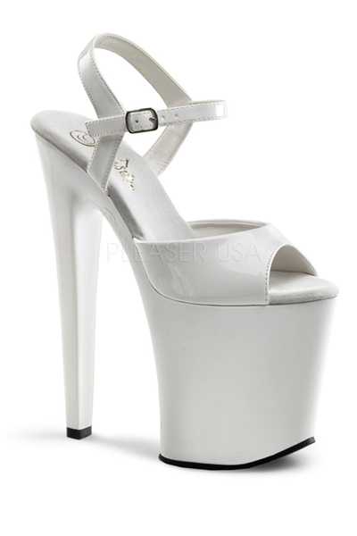 White Patent Strappy Platform High Heels