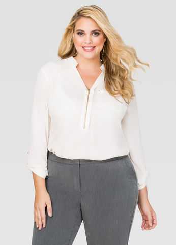 Hi-Lo Zip Front Blouse