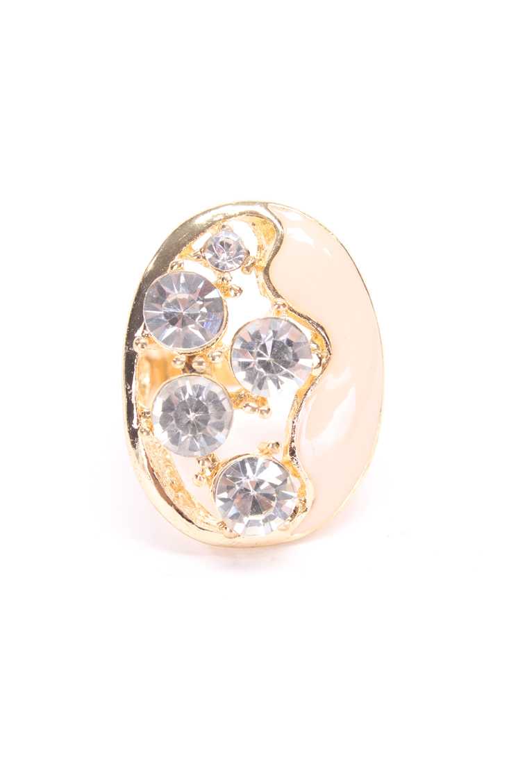 Peach High Polish Rhinestone Accent Cute Ring