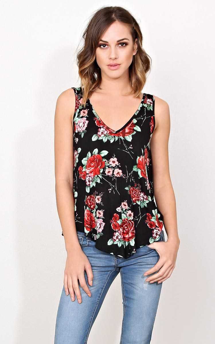 Be Calm Floral Knit Tank - SML - Black Combo in Size Small by Styles For Less