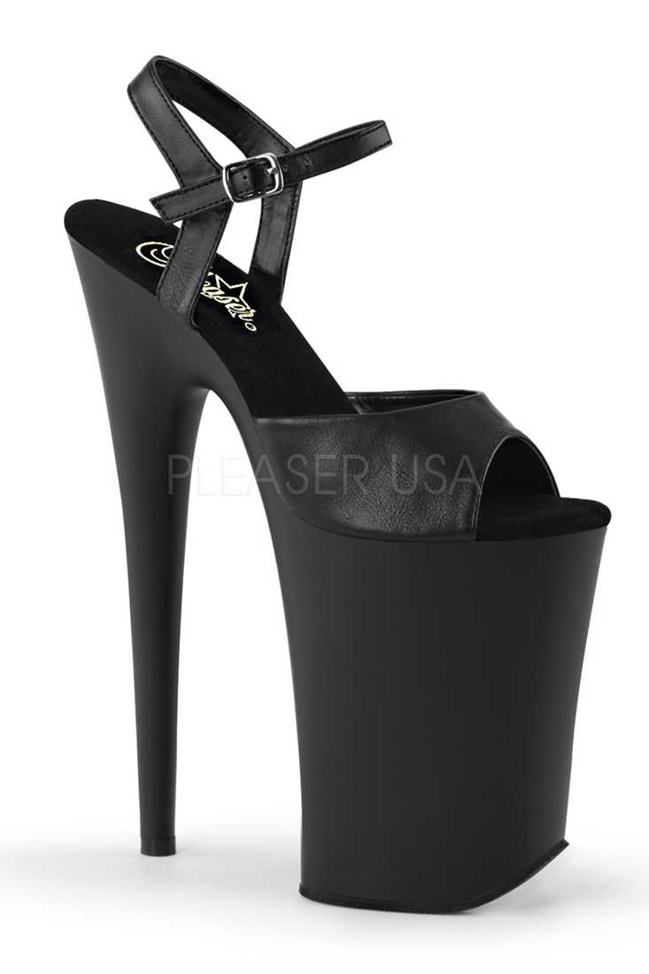 Black Strappy Peep Toe Extreme High Heels Faux Leather