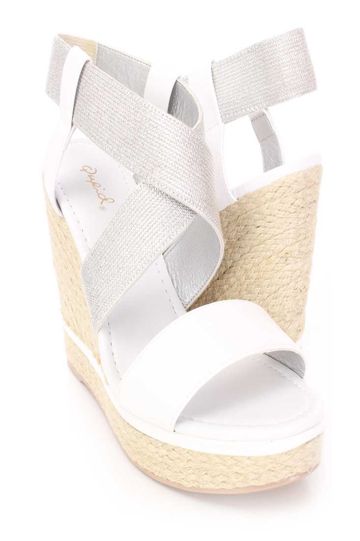 White Cross Strappy Espadrille Wedges Faux Leather