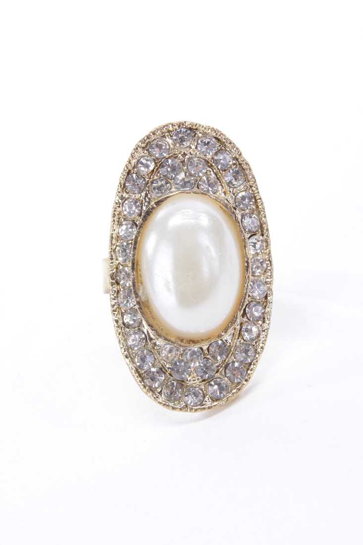 Gold Rhinestone Shimmer Bead High Polish Metal Ring
